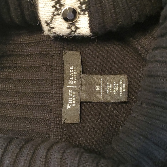 White House Black Market Assymetrical Cowl Neck Poncho In Black And Ecru Size M - Picture 9 of 12